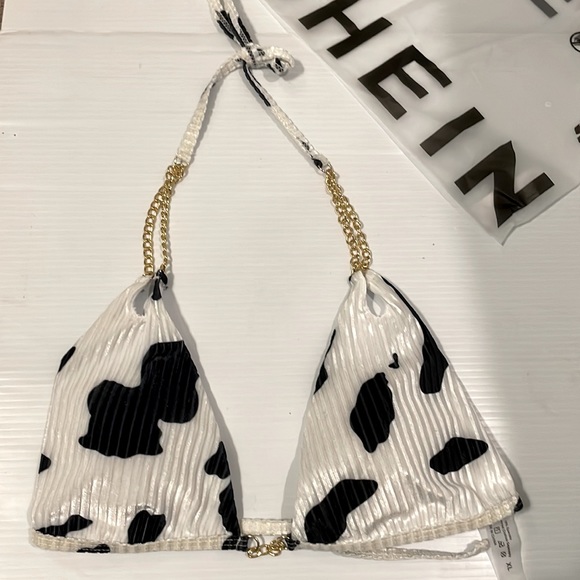 New In Bag SHEIN 2pc Bikini Bathing Suit Blk/ white print w/chain detail size XL - Picture 4 of 12